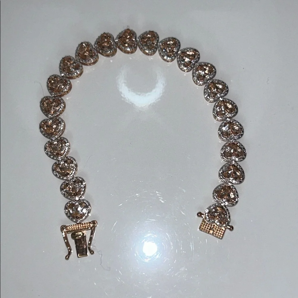 NWOT Genuine Morganite Heart Designer Line Bracelet Rose Gold Plate Sterling